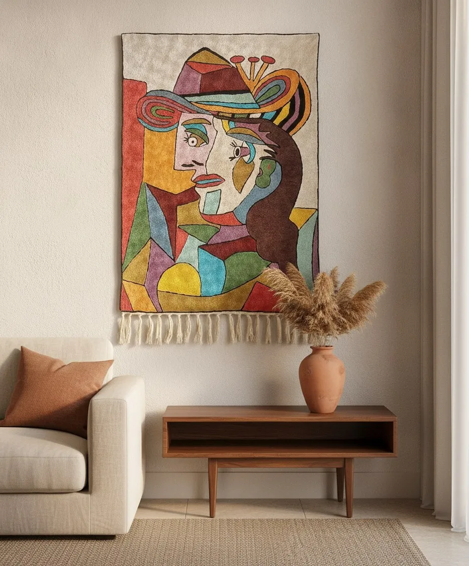 Lady in Red — hand-embroidered viscose silk tapestry by Aruha Atelier