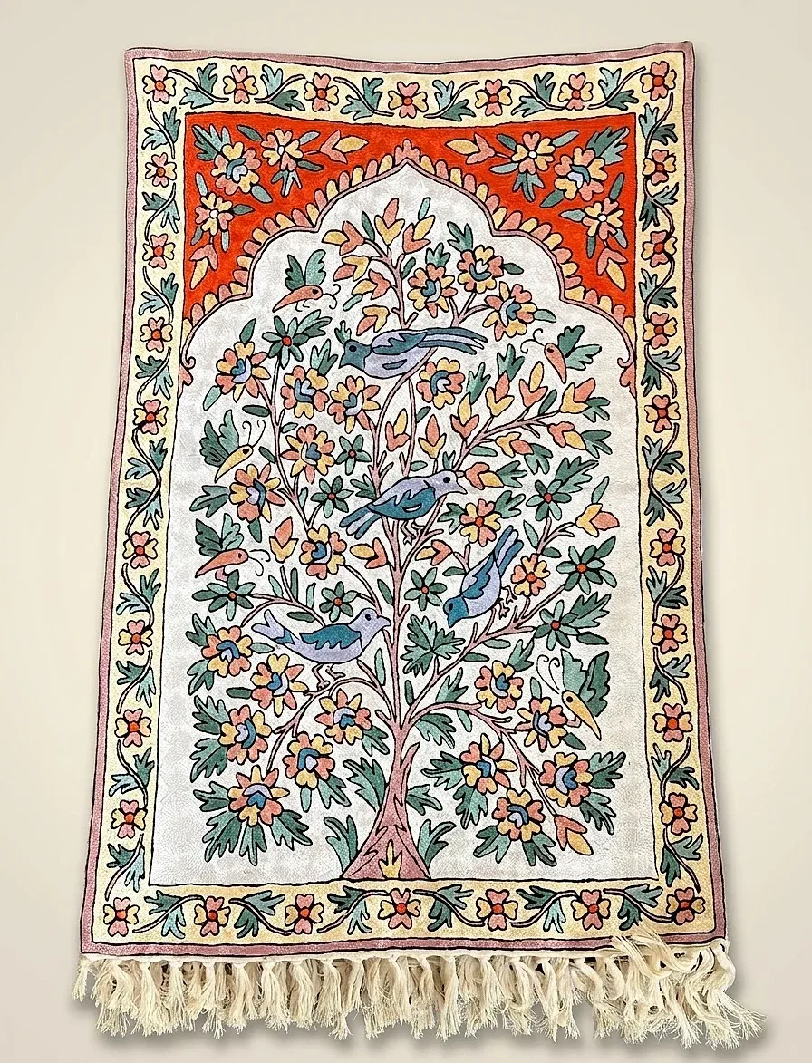 Blue Bower — hand-embroidered viscose silk wall tapestry by Aruha Atelier