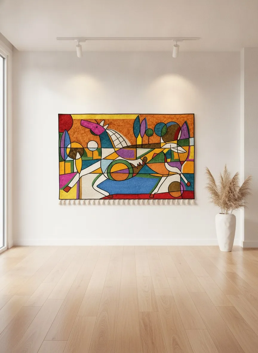 Carnival — hand-embroidered viscose silk tapestry by Aruha Atelier