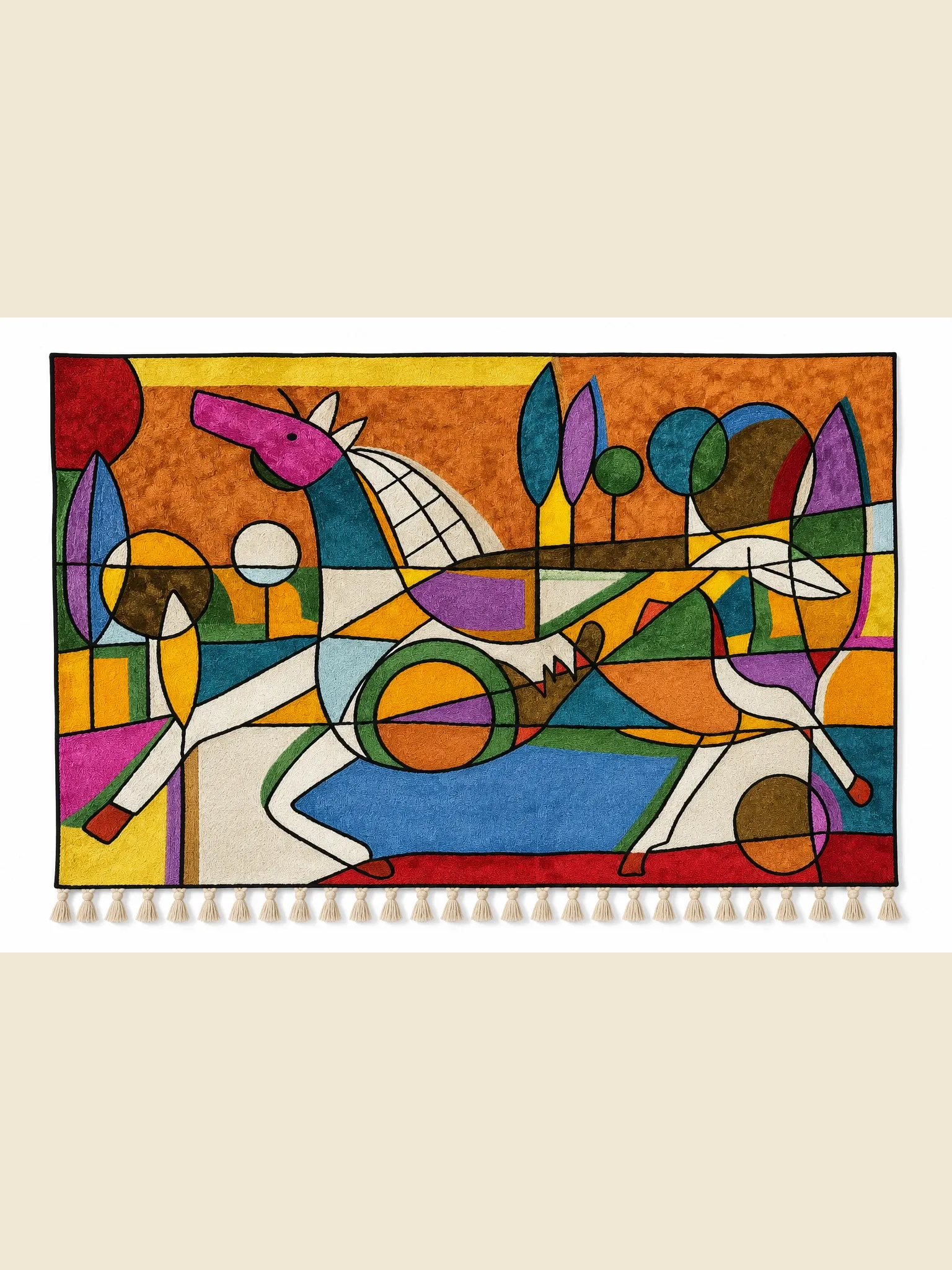 Carnival — hand-embroidered viscose silk wall tapestry by Aruha Atelier