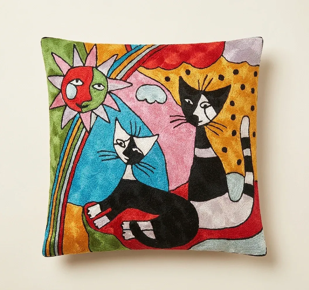 Cats & Heart — hand-embroidered viscose silk tapestry by Aruha Atelier