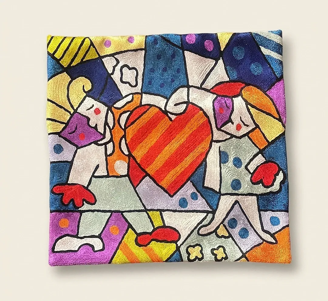 Hearts — hand-embroidered viscose silk tapestry by Aruha Atelier
