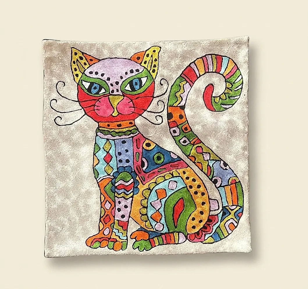 Paisley Cat — hand-embroidered viscose silk tapestry by Aruha Atelier