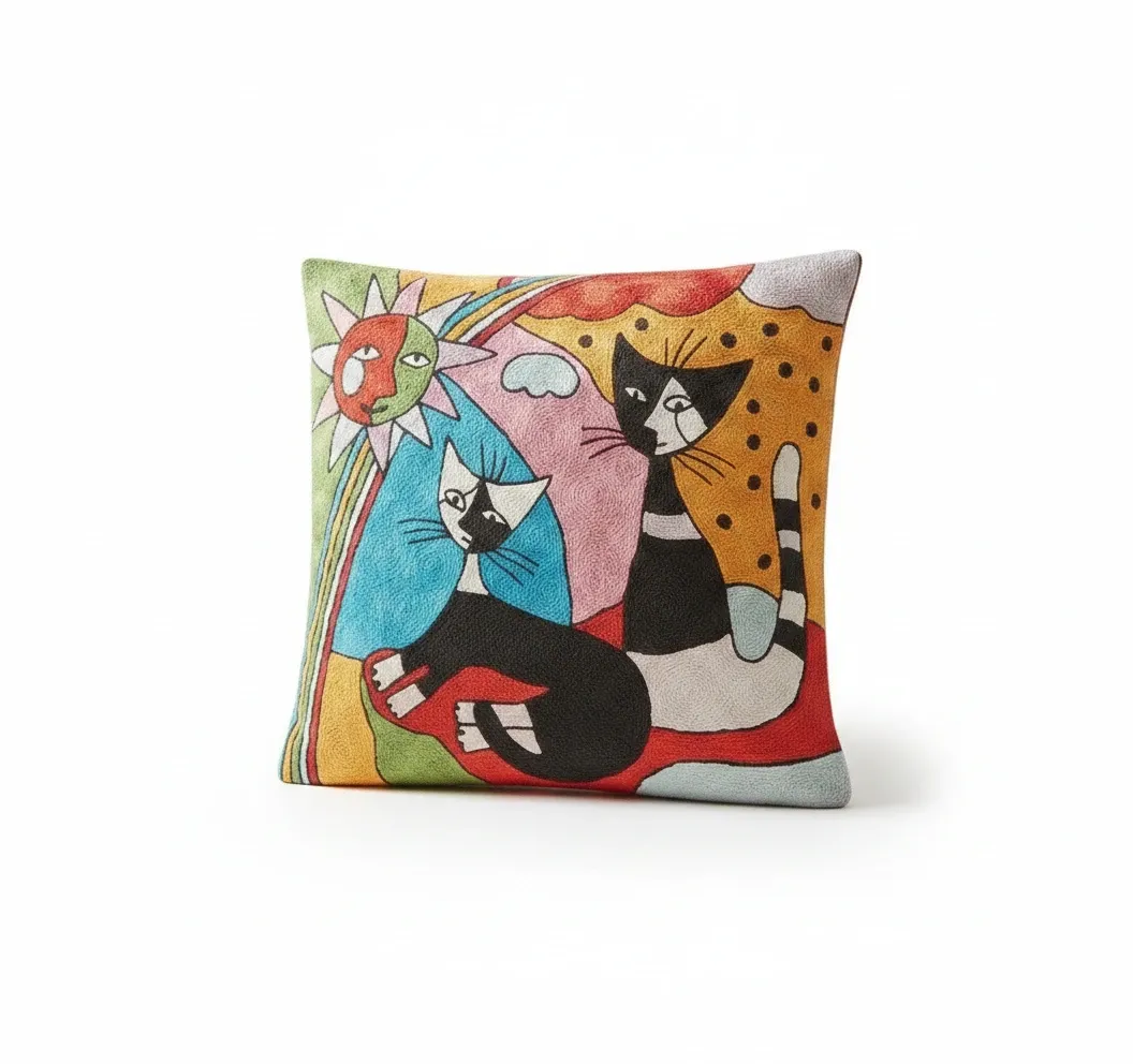 Cats & Heart — hand-embroidered viscose silk cushion cover by Aruha Atelier
