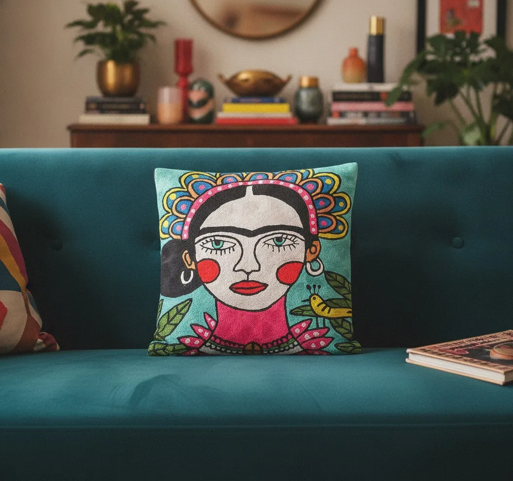 Frida — hand-embroidered viscose silk cushion cover by Aruha Atelier