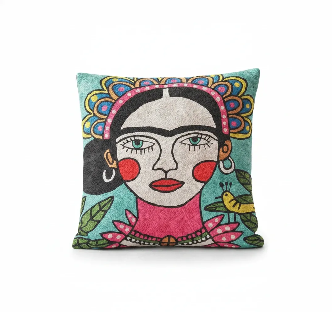 Frida — hand-embroidered viscose silk cushion cover by Aruha Atelier