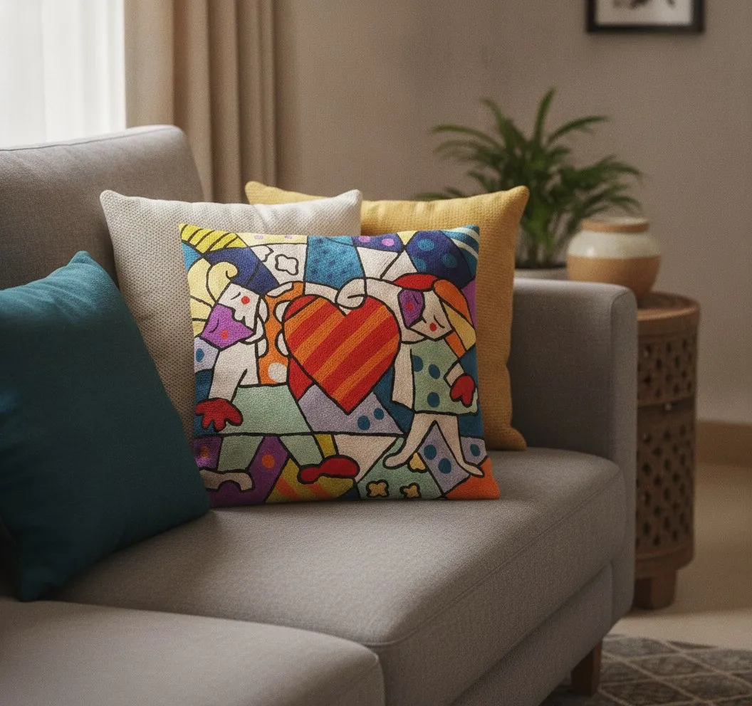 Hearts — hand-embroidered viscose silk cushion cover by Aruha Atelier