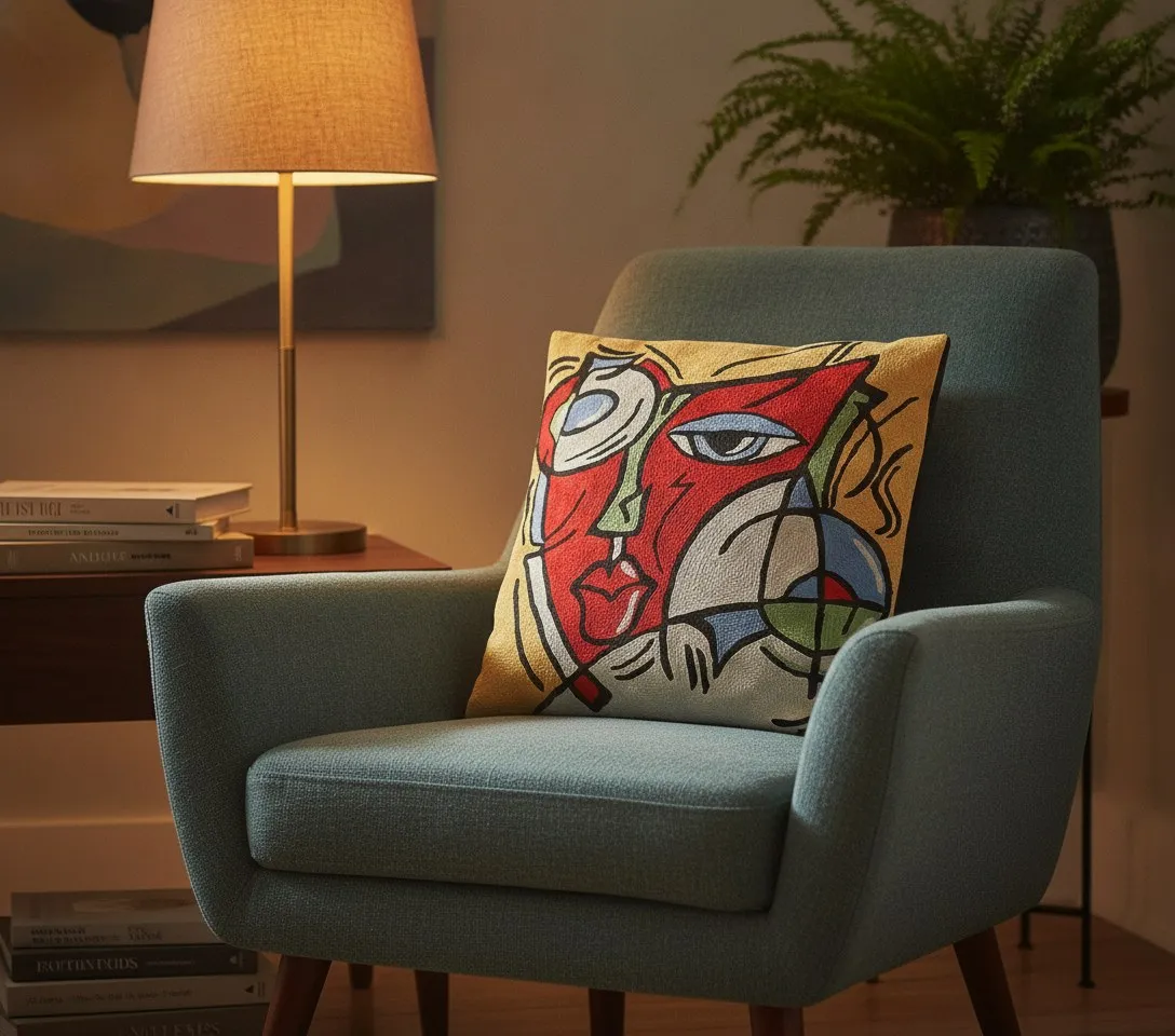 Line Muse — hand-embroidered viscose silk cushion cover by Aruha Atelier