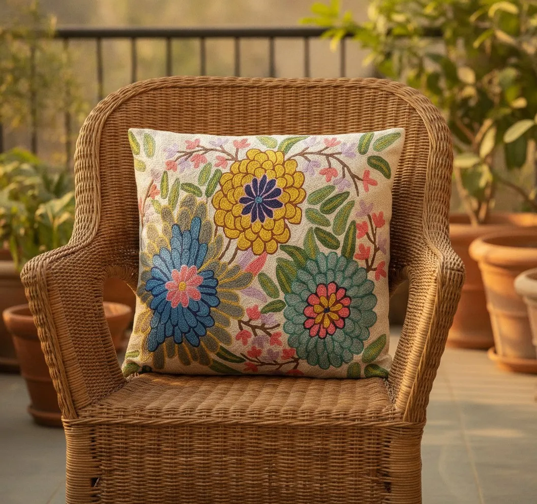 Sunflowers — hand-embroidered viscose silk cushion cover by Aruha Atelier