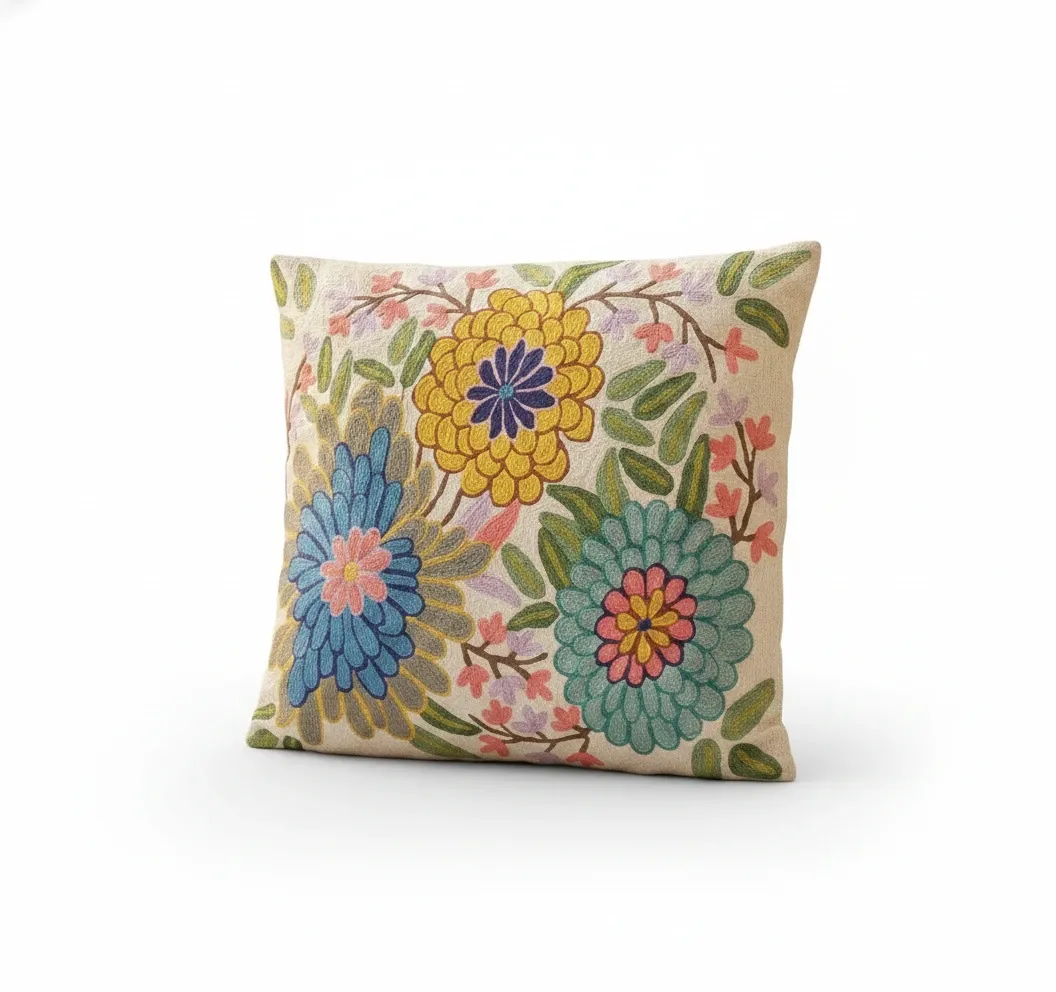 Sunflowers — hand-embroidered viscose silk cushion cover by Aruha Atelier