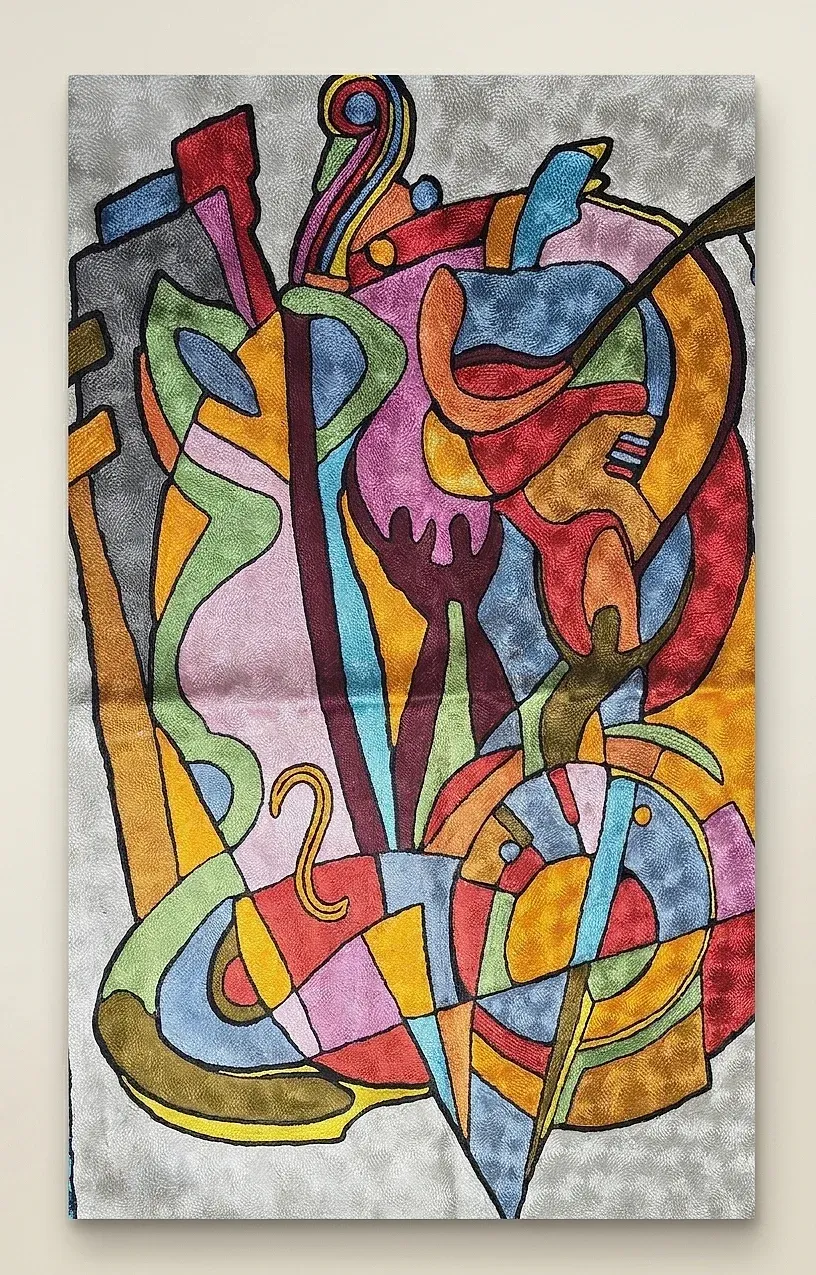 Improvisation — hand-embroidered viscose silk tapestry by Aruha Atelier