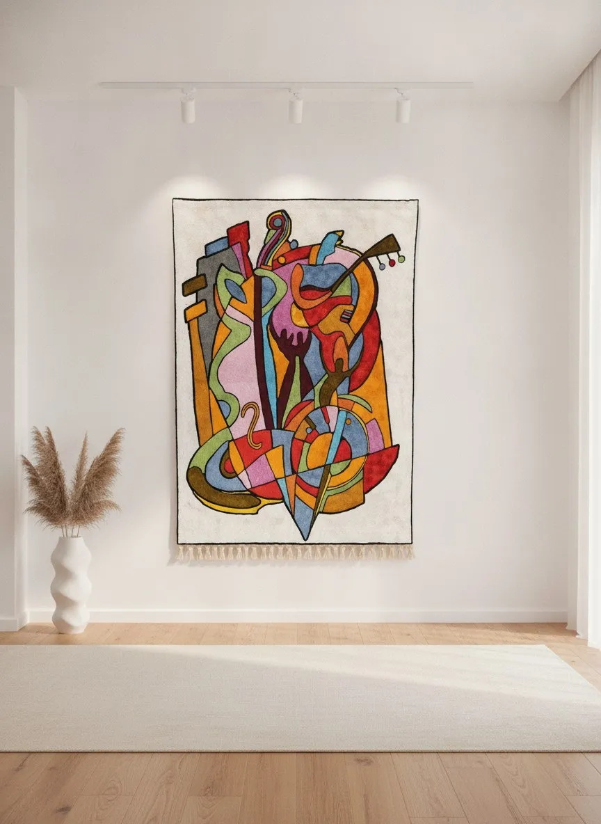 Improvisation — hand-embroidered viscose silk tapestry by Aruha Atelier