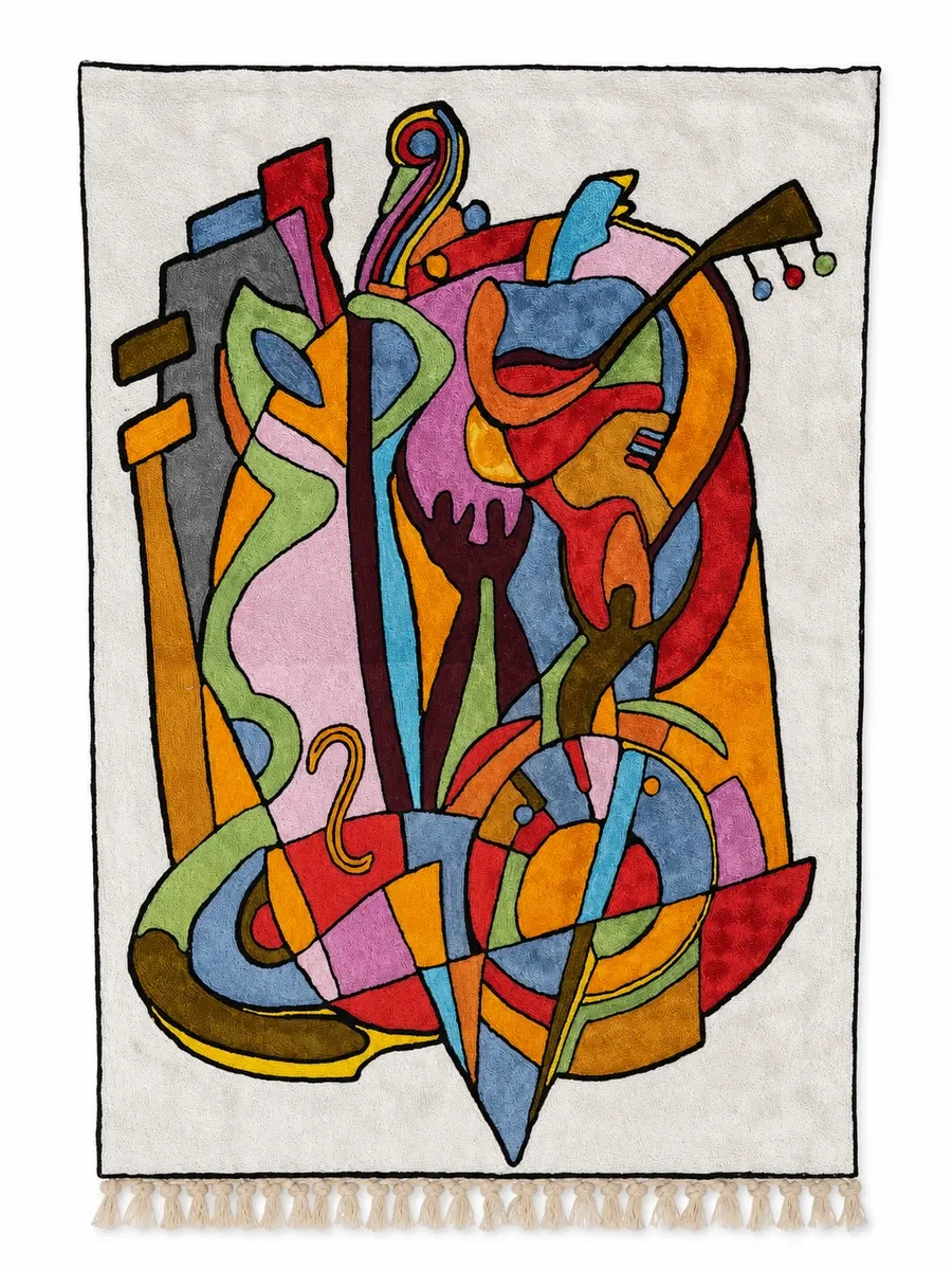Improvisation — hand-embroidered viscose silk wall tapestry by Aruha Atelier