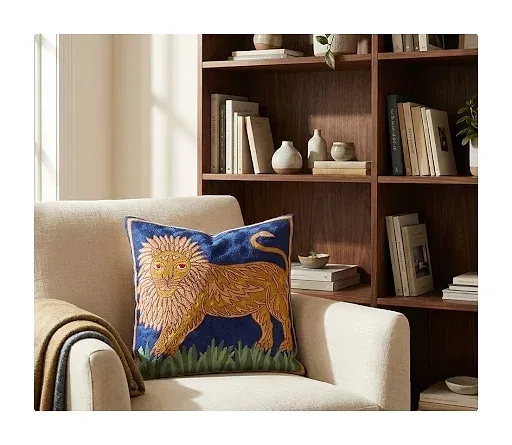 Lion cushion on an armchair