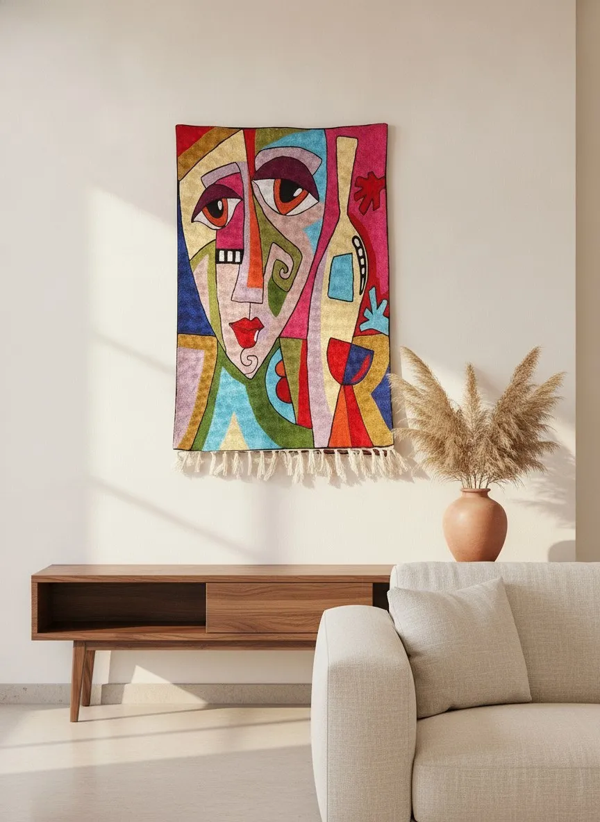 Many Faces — hand-embroidered viscose silk tapestry by Aruha Atelier