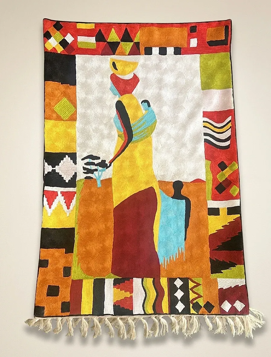 Mosaic — hand-embroidered viscose silk wall tapestry by Aruha Atelier