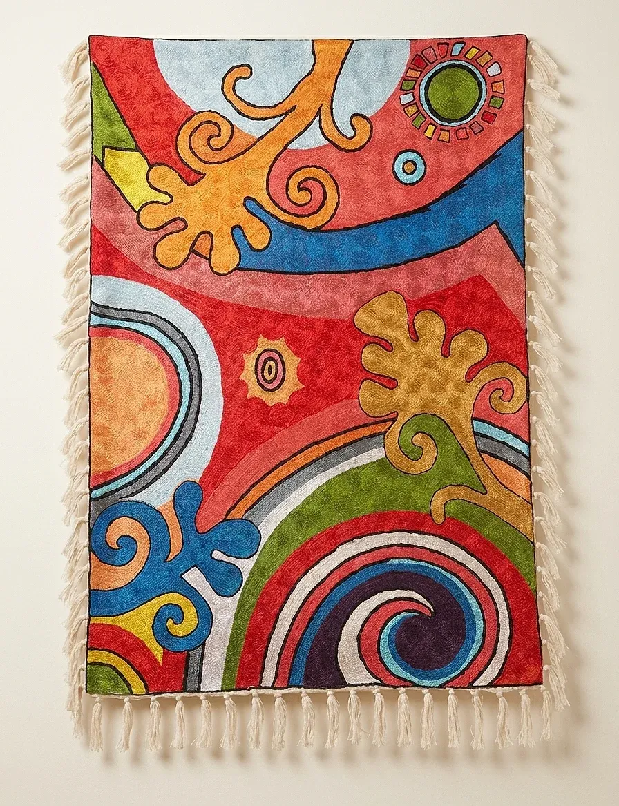 Peacock Paisley — hand-embroidered viscose silk tapestry by Aruha Atelier