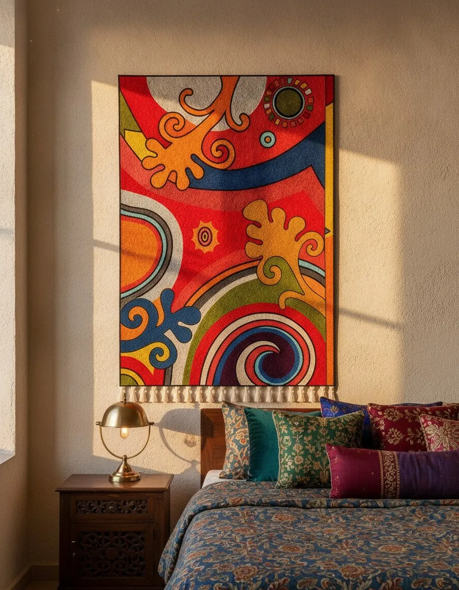 Peacock Paisley — hand-embroidered viscose silk tapestry by Aruha Atelier