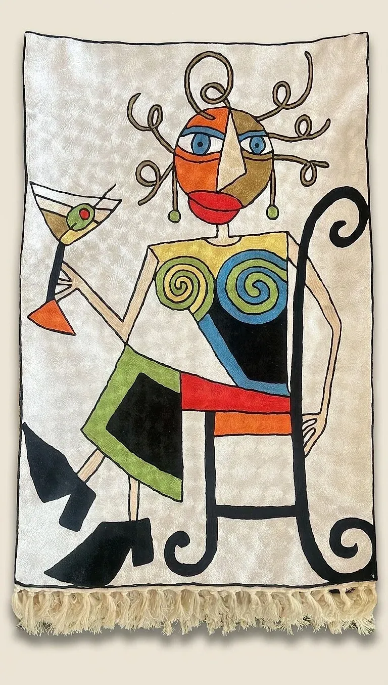 Soirée — hand-embroidered viscose silk wall tapestry by Aruha Atelier