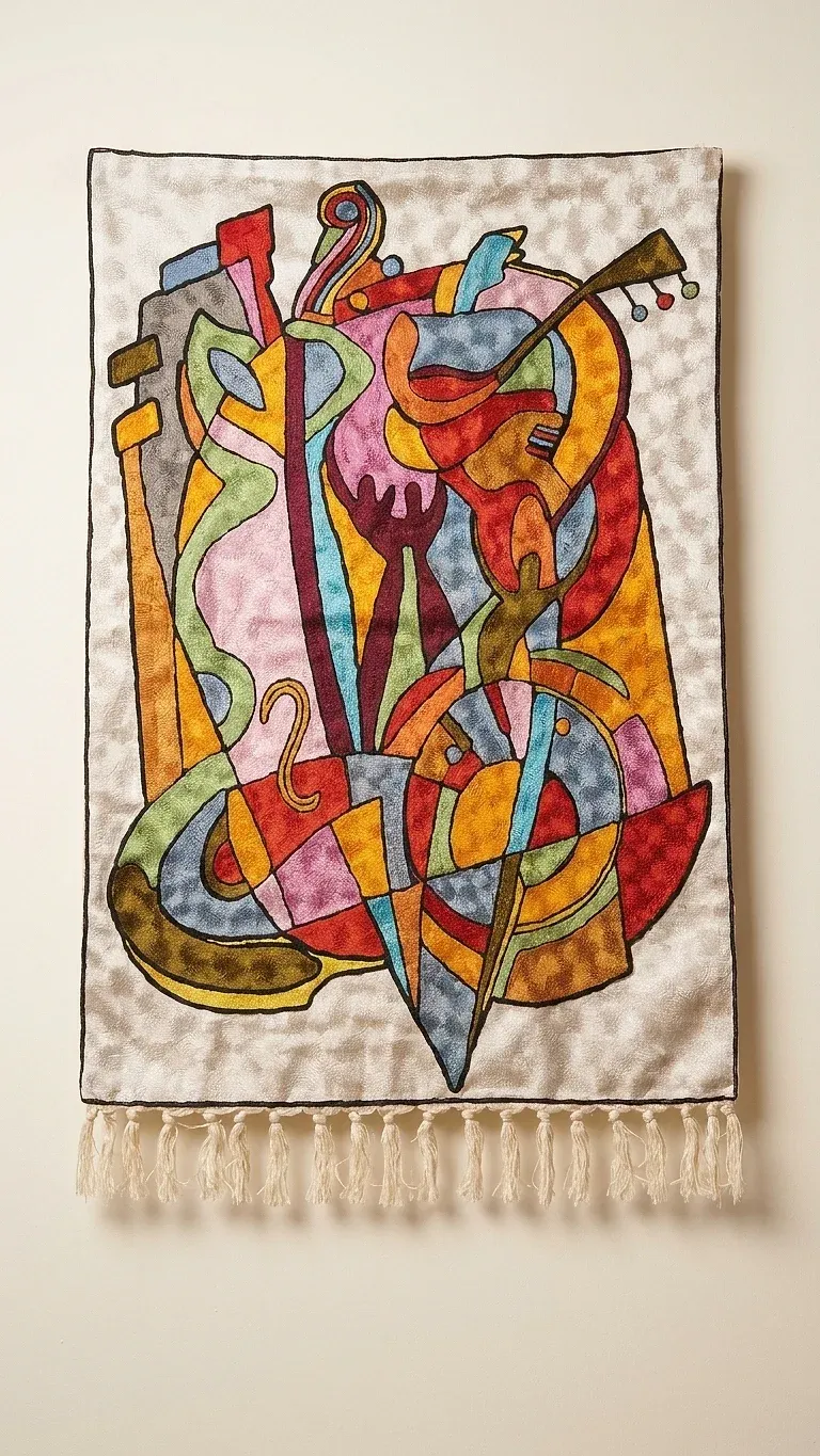 Sun & Cat — hand-embroidered viscose silk wall tapestry by Aruha Atelier