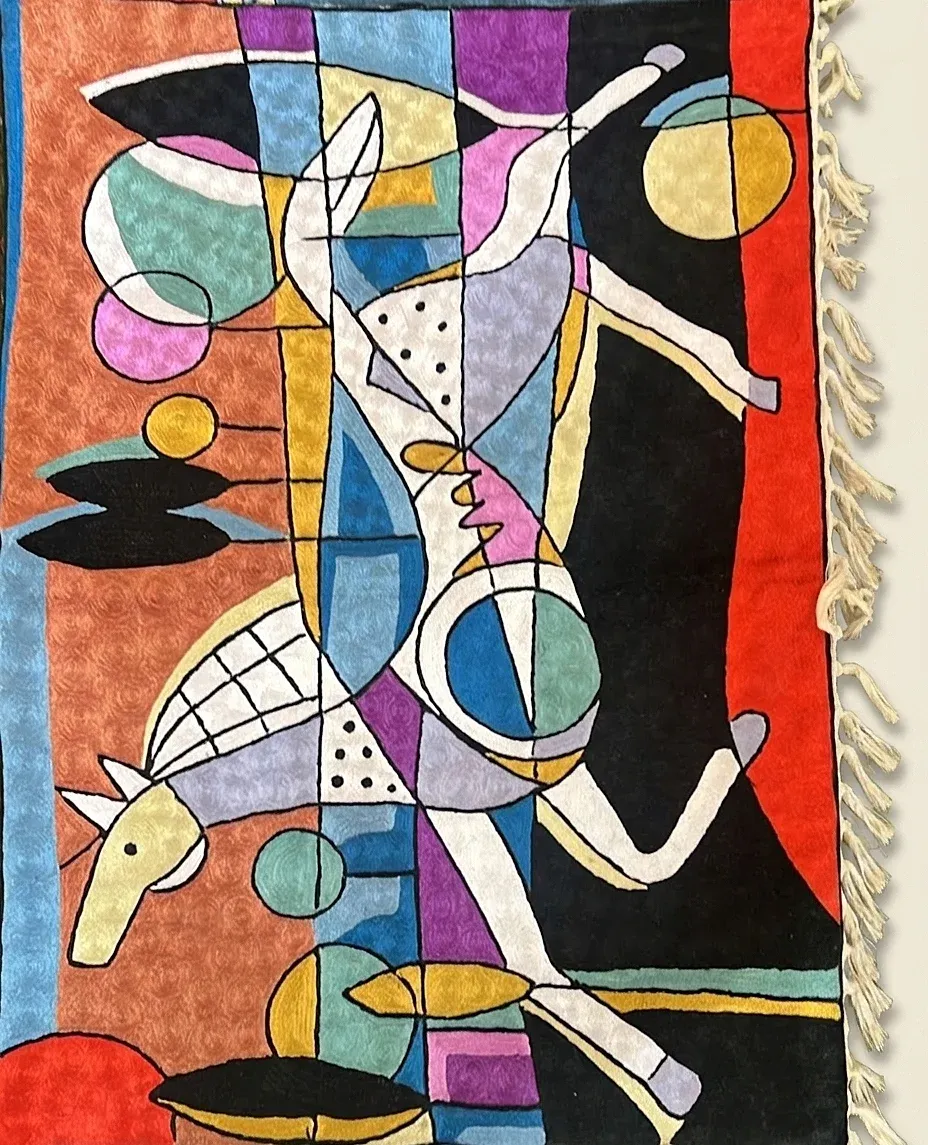 The Dancers — hand-embroidered viscose silk tapestry by Aruha Atelier