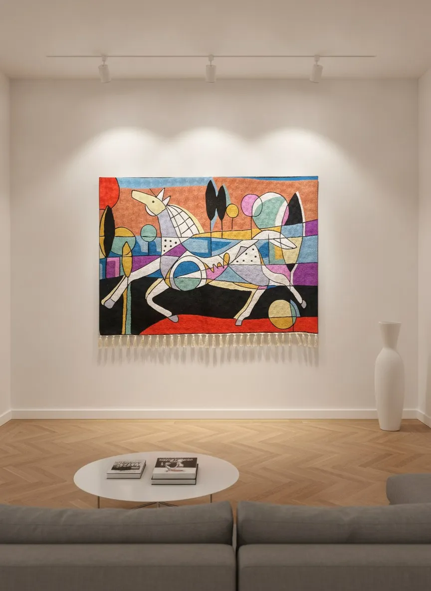 The Dancers — hand-embroidered viscose silk tapestry by Aruha Atelier