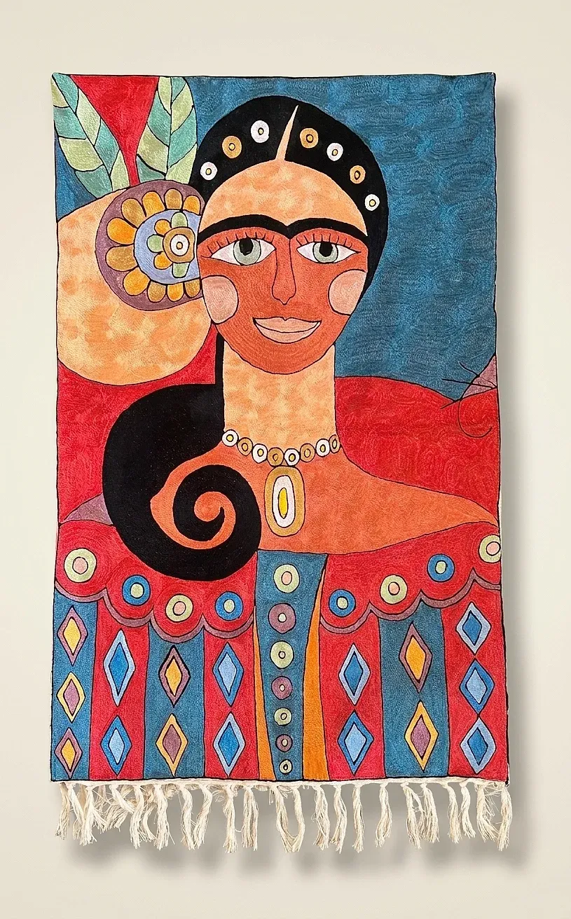 The Muse — hand-embroidered viscose silk wall tapestry by Aruha Atelier