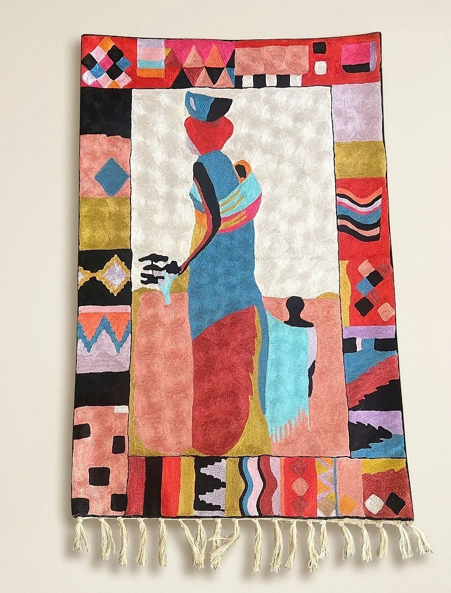 The Wanderer — hand-embroidered viscose silk wall tapestry by Aruha Atelier