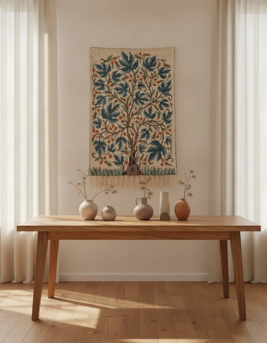 Tree of Life — Indigo — hand-embroidered viscose silk tapestry by Aruha Atelier