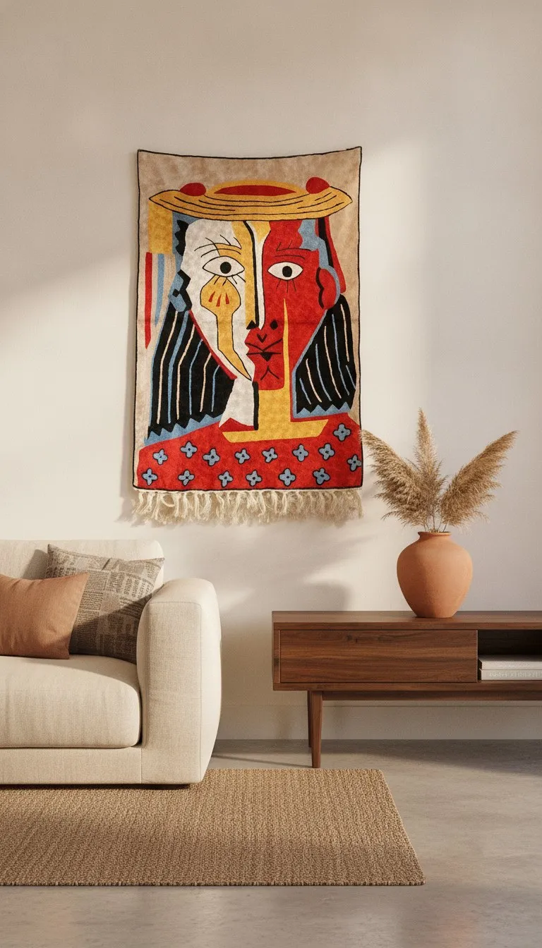 Two Faces — hand-embroidered viscose silk tapestry by Aruha Atelier